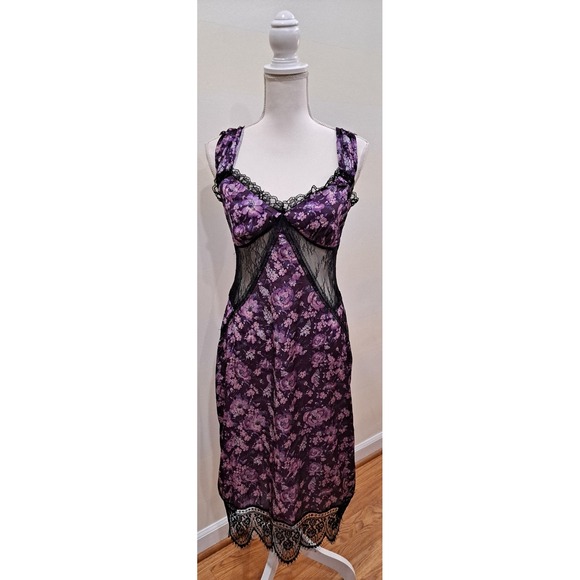 Dresses & Skirts - S Pretty Damage Vixen Dress Purple Floral Lace‎ Cut Outs Y2K